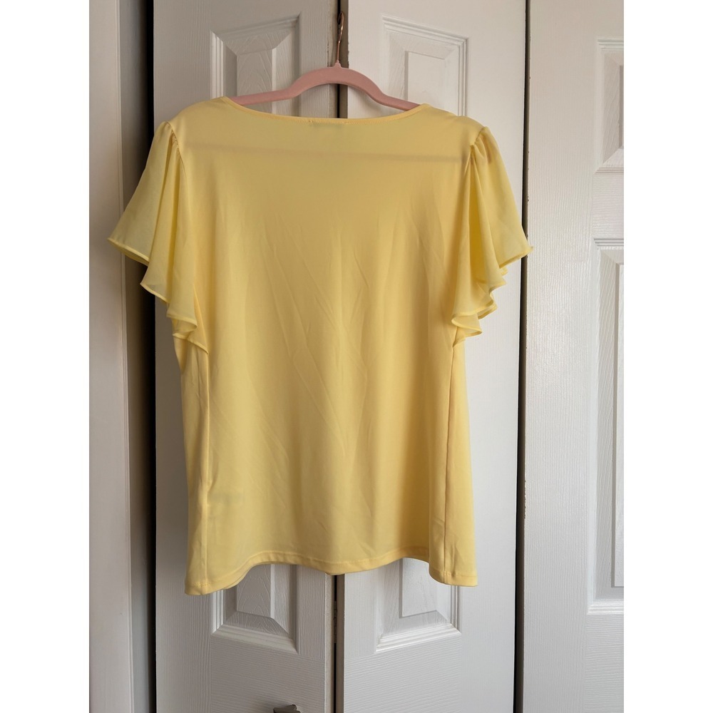 Calvin Klein Yellow Flutter Sleeve Blouse – Size Medium – Elegant & Versatile - Picture 7 of 8